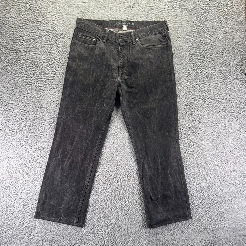 Banana Republic Jeans Mens 34x26 Black Cotton Denim Straight Leg Travel Workwear